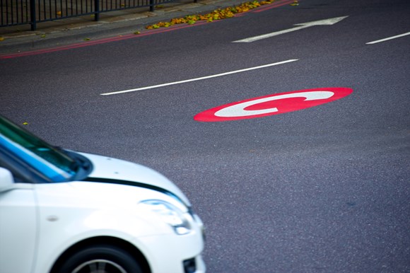 TfL Press Release - New Congestion Charge proposals to encourage sustainable travel in central London and support night-time businesses, culture and hospitality: TfL Image -  Action shot road marking