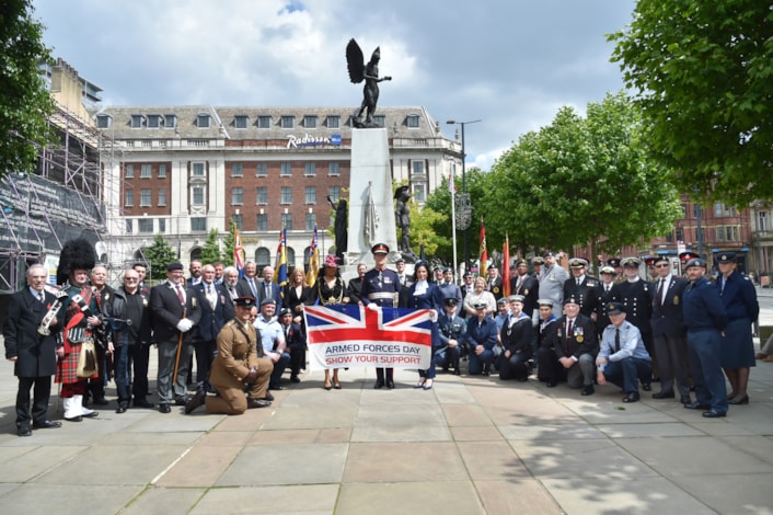 Armed Forces Day Leeds: Armed forces personnel and dignitaries show their support for this weekend's Armed Forces Day at the D-Day wreath-laying ceremony in Leeds. Picture credit: Graham Fotherby
