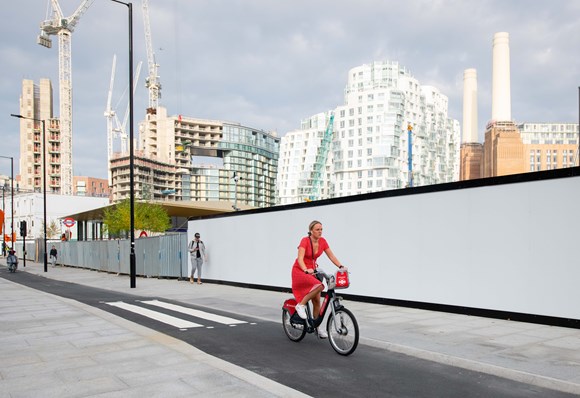 TfL Press Release - First phase of work to transform streets in Nine Elms now complete, making them safer and more accessible for everyone: Tfl Image - Nine Elms - Cyclist