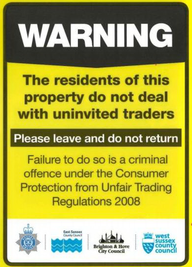 Trading Standards 'no cold callers' doorstep sticker: Trading Standards 'no cold callers' doorstep sticker