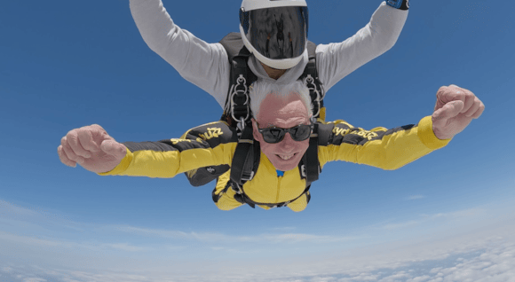 Wellington resident Brian, 86, jumps 15,000 feet for charity: Brian in freefall-2