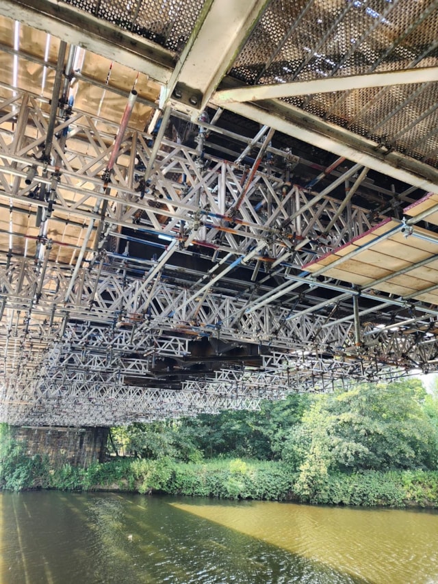 Brotherton bridge - scaffolidng installed ahead of bank holiday work (photo - Taziker): Brotherton bridge - scaffolidng installed ahead of bank holiday work (photo - Taziker)