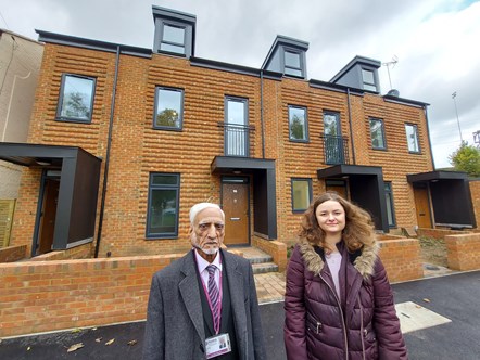 Reading's Lead Councillor for Housing Ellie Emberson with Battle ward councillor Gul Khan at the George Street homes