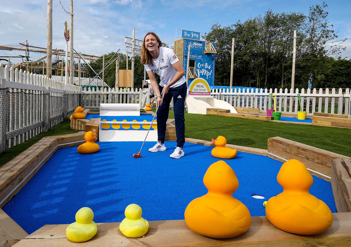 Vicky Holland Playing Crazy Golf at Thorpe Park