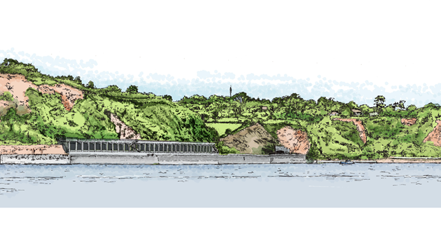 Rockfall shelter north of Parsons Tunnel in Devon: An artist impression of the proposed rockfall shelter design at the railway between Holcombe and Dawlish in south Devon.