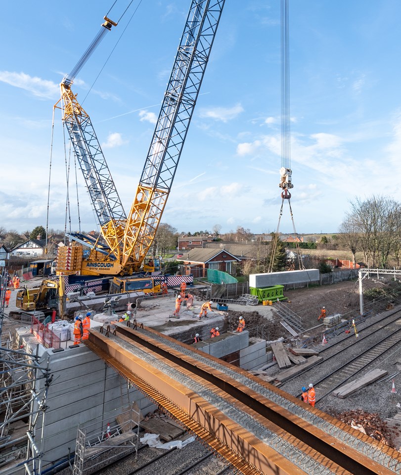 The 1,000-tonne crane used to lift steel work into place at Sydney Road bridge in Crewe