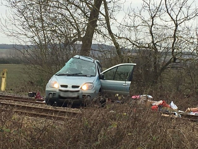 Vehicle damaged following fatal collision at Marston level crossing