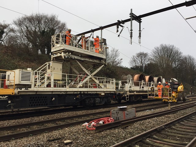 Weekend railway improvement works to bring benefits for people travelling between Norwich and London: Gidea Park wiring train