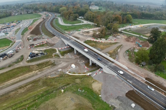 Aerial view of completed A418 overbridge near Aylesbury (November 2024) 1-2