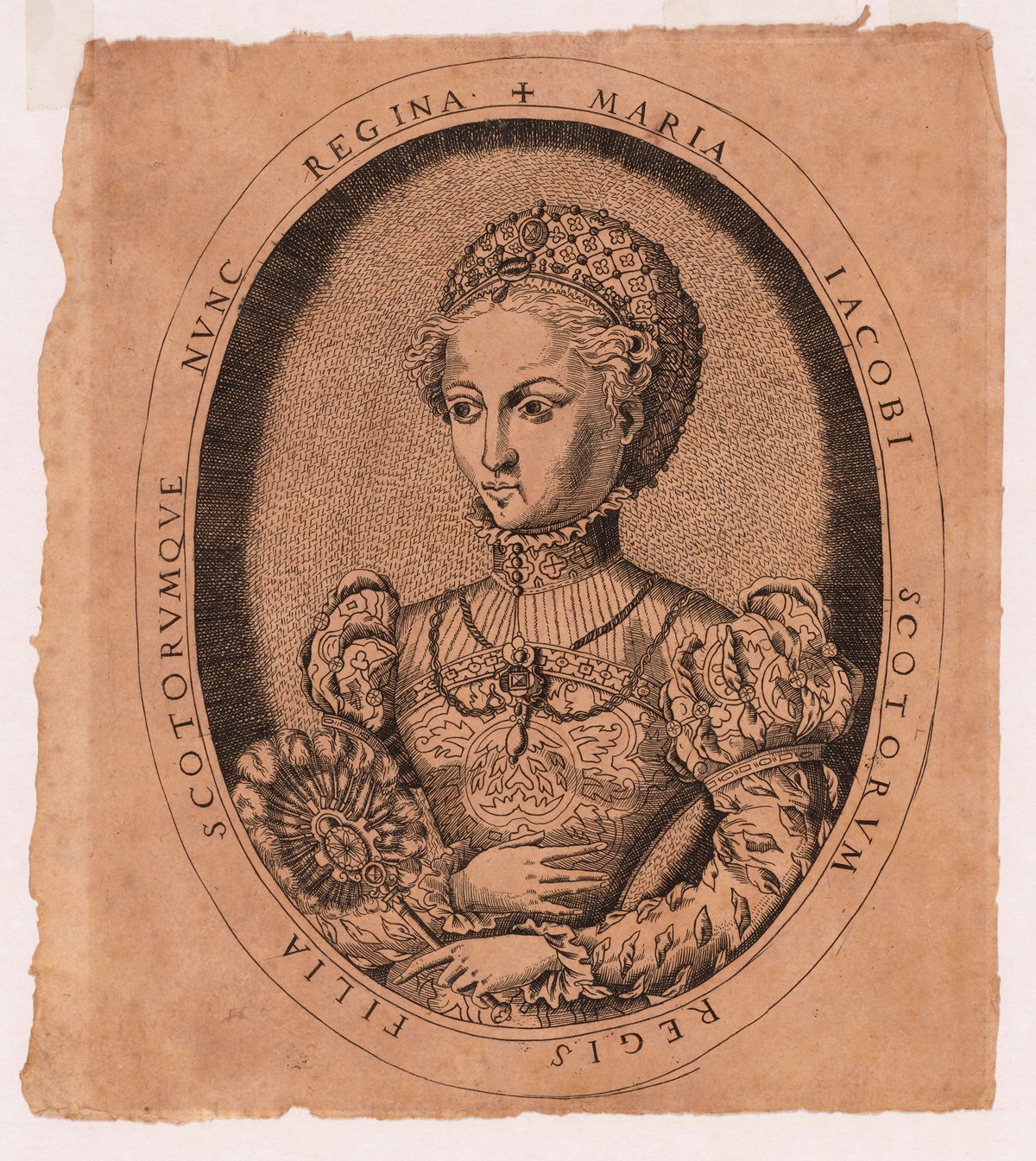 Engraving of a young Mary, 1558