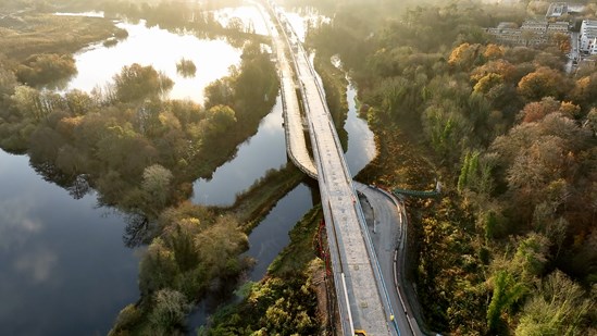 Aerial view of HS2's Colne Valley Viaduct at sunset 7