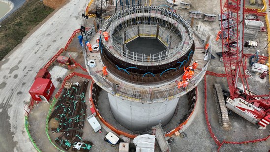 An aerial still of the Chesham Road shaft under construction, September 2022-2