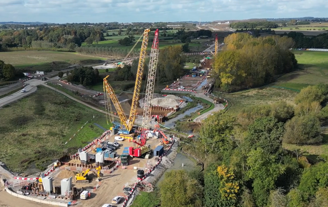 Image showing the first pairs of piers in poistion at Edgcote viaduct Oct 2014