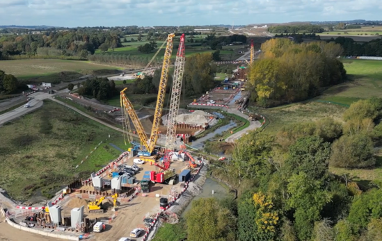 Image showing the first pairs of piers in poistion at Edgcote viaduct Oct 2014: Image showing the first pairs of piers in poistion at Edgcote viaduct Oct 2014