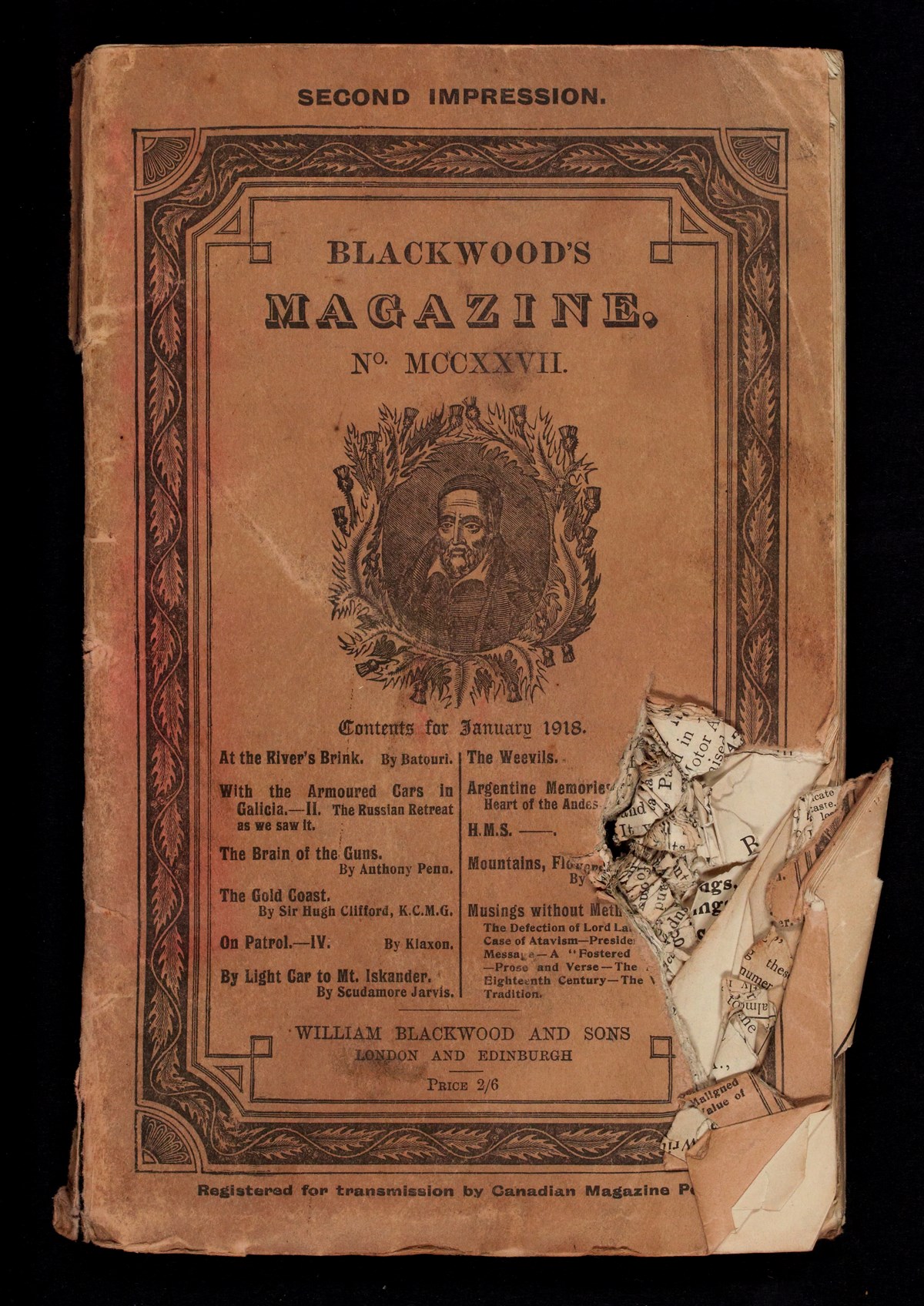 Blackwood's magazine with WWI bullet hole