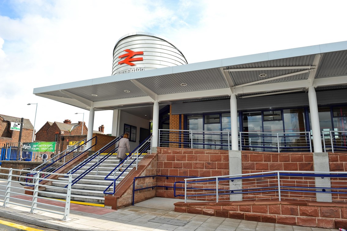 Warrington Central: Warrington Central was the 150th station to be completed under the DfT's NSIP scheme. The new facilities, which included a completely new station entrance, ticket office and booking hall, were officially opened Transport Minister Rt Hon Theresa Villiers MP on 7 July 2011<br /><br />Photo courtesy of First TransPennine Express