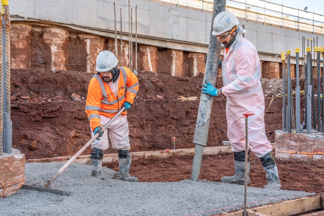 Concrete being poured for a pile cap at Curzon Street station Sept 2025