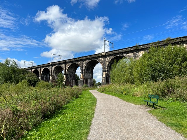 Sankey Viaduct from former canal route: Sankey Viaduct from former canal route