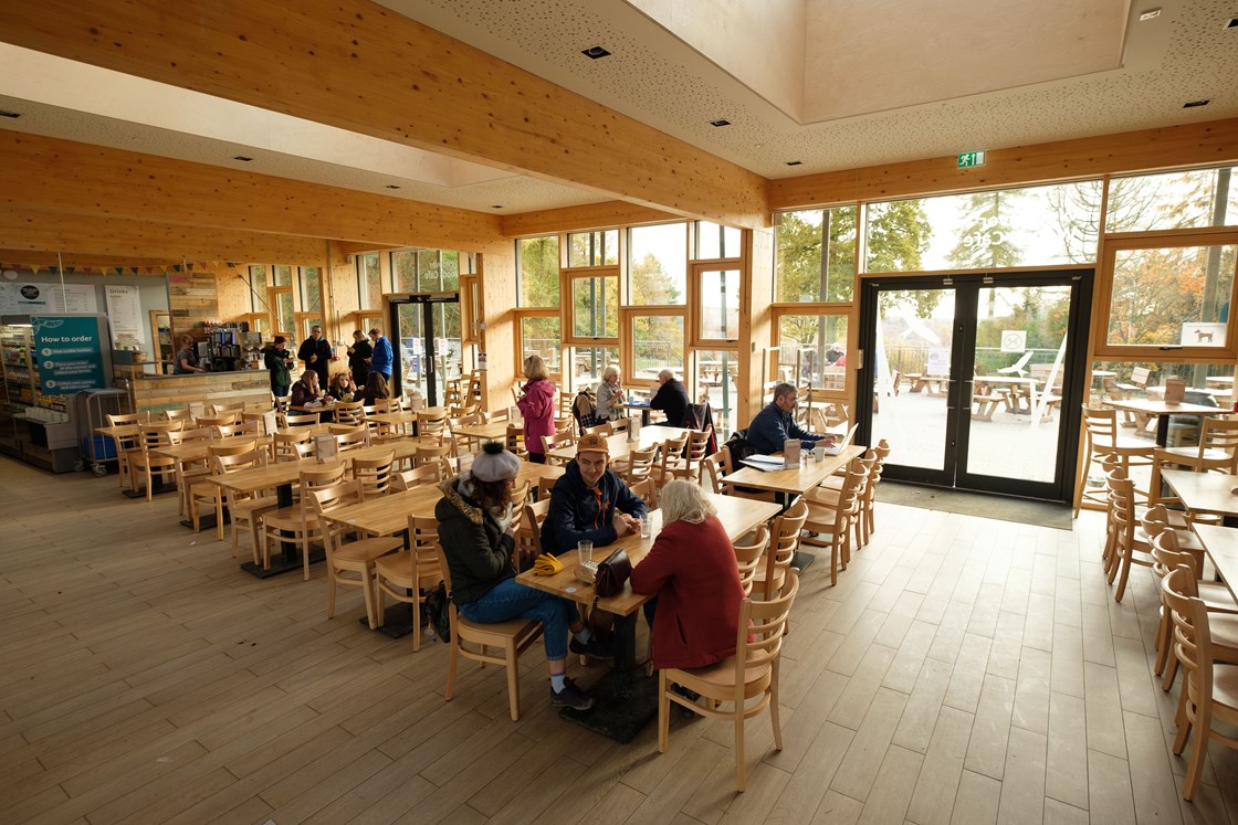 Wendover Woods cafe interior: Wendover Woods facilities improvement, cafe HS2 Community Environment Fund, HS2 Business and Local Economy Fund, CEF, BLEF, community engagement, Bucks, Buckinghamshire, Forestry Commission, Groundwork