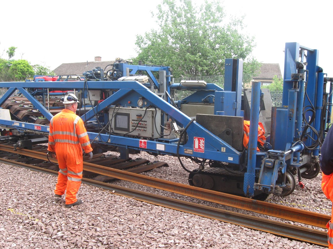 Track laying machine working on Airdrie-Bathgate line_1: The 200 tonne NTC track-laying machine has completed two tracks between Airdrie and Blackridge