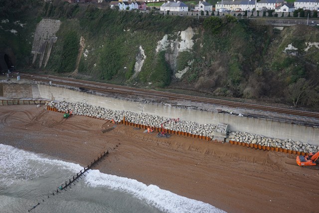 Task force formed to speed Dover sea wall railway rebuilding as beach protection work continues: Dover drone cam shot