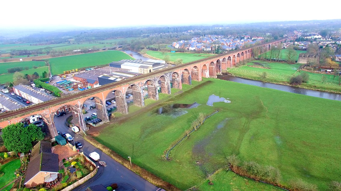 Drone shot of Whalley Viaduct