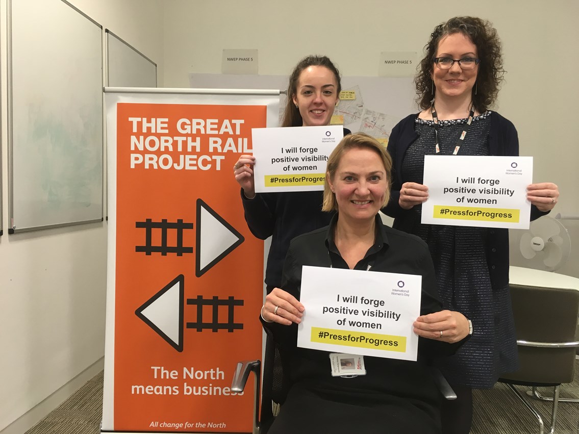 Great North Rail Project - powered by women: from left to right, Louise O’Brien, Debbie Hargreaves and Jennifer Gilleece Jones, all working for Network Rail on the Great North Rail Project