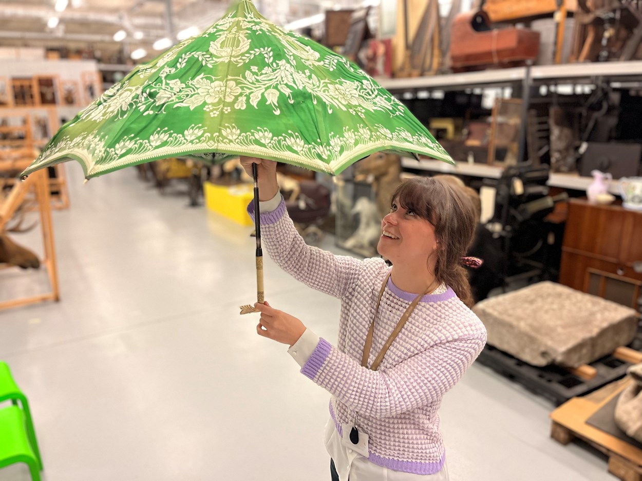 Umbrellas: Vanessa Jones, Leeds Museums and Galleries Vanessa Jones, Leeds Museums and Galleries assistant curator of costumes and textiles has been leading the project to catalogue Leeds Museums and Galleries' collection of umbrellas.