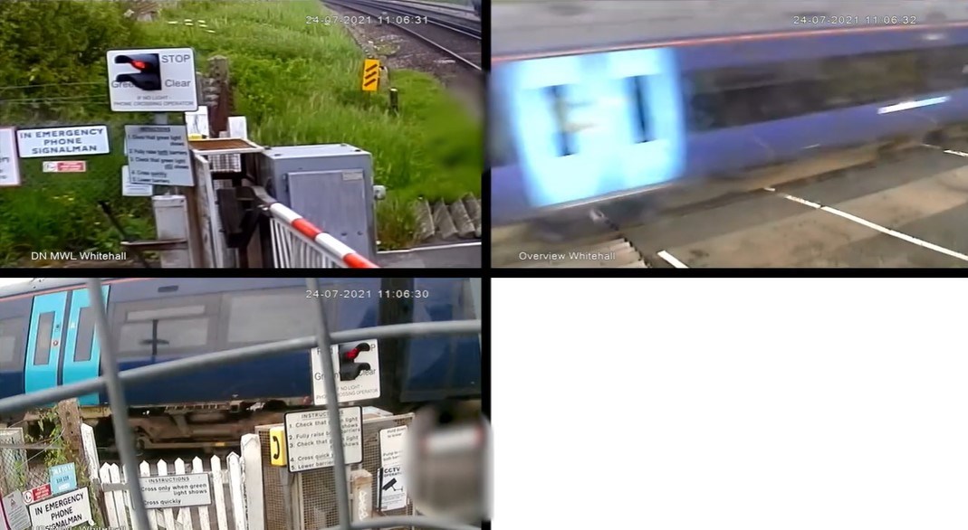 VIDEO: Warning to level crossing users after narrow escape for jogger and cyclist: whitehall screenshot