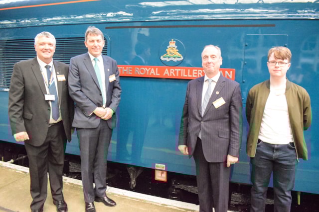 Phil Dominey and John Glen MP with Royal Artilleryman: Phil Dominey and John Glen MP with Royal Artilleryman