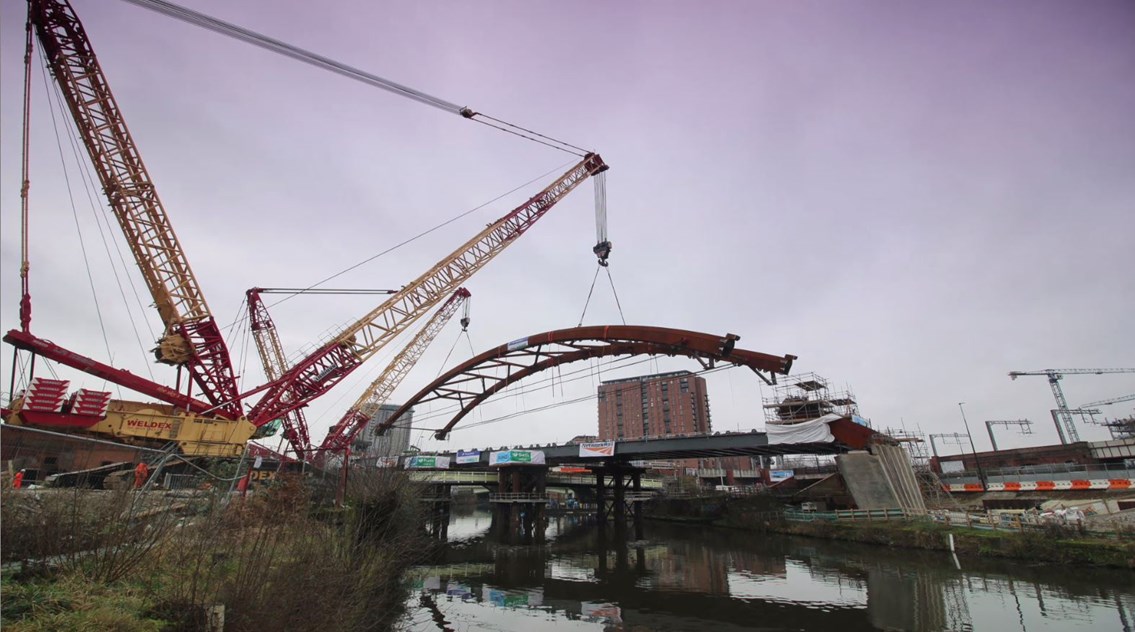 The Ordsall Chord arch about to be lifted into place 21 February 2017