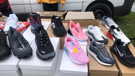 Counterfeit trainers that were being sold