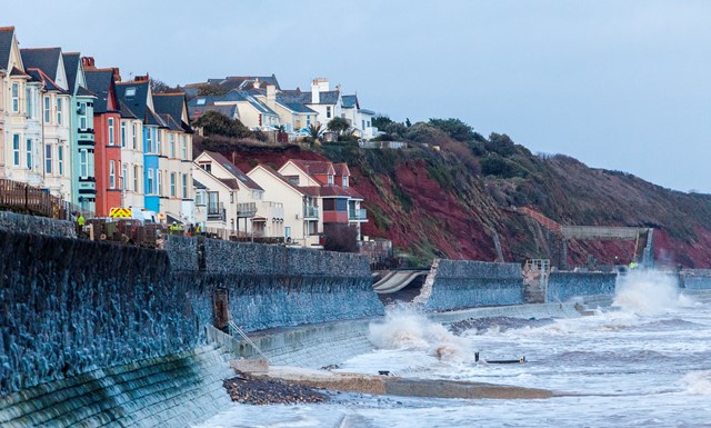 Damage to the railway at Dawlish in Devon