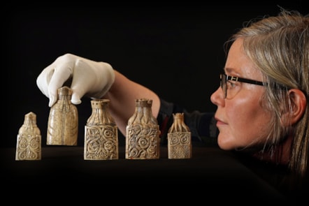 Dr Alice Blackwell with some of the Lewis chess pieces. Copyright Stewart Attwood (2)