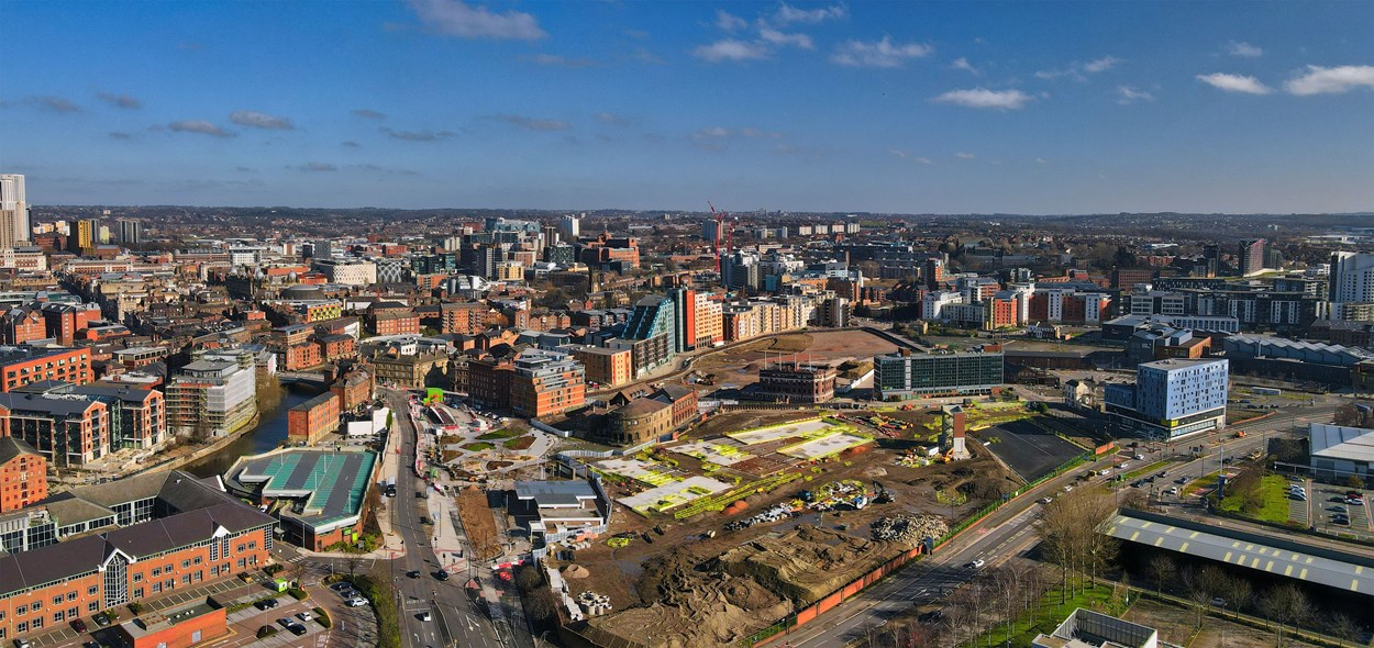 Aire Park panorama: View of the Aire Park site. Credit: Leeds City Council.