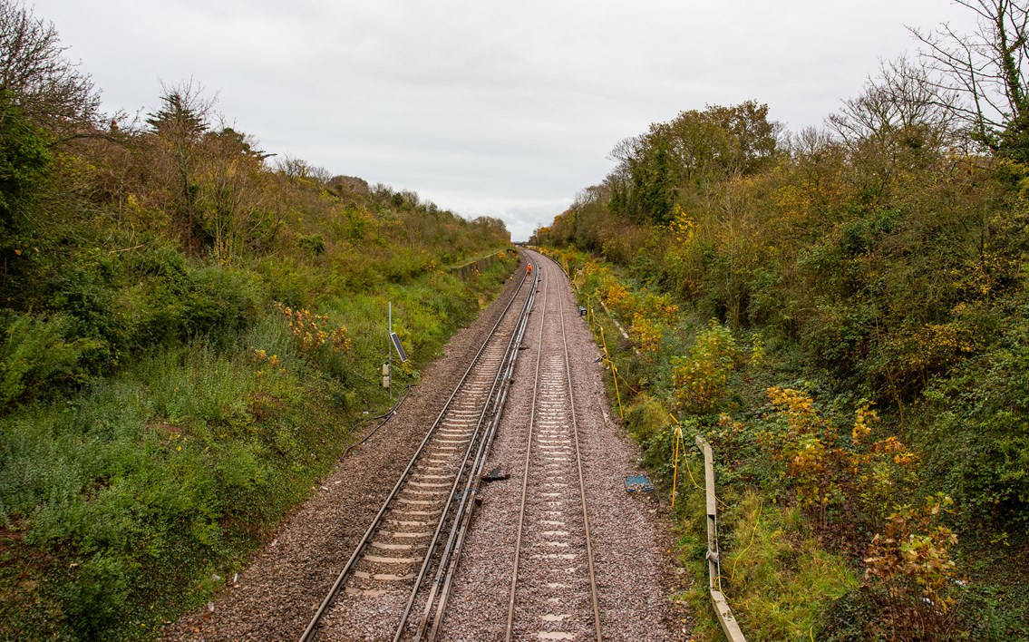 New track - freshly laid and awaiting tamping and live rail: New track - freshly laid and awaiting tamping and live rail, in Whitstable