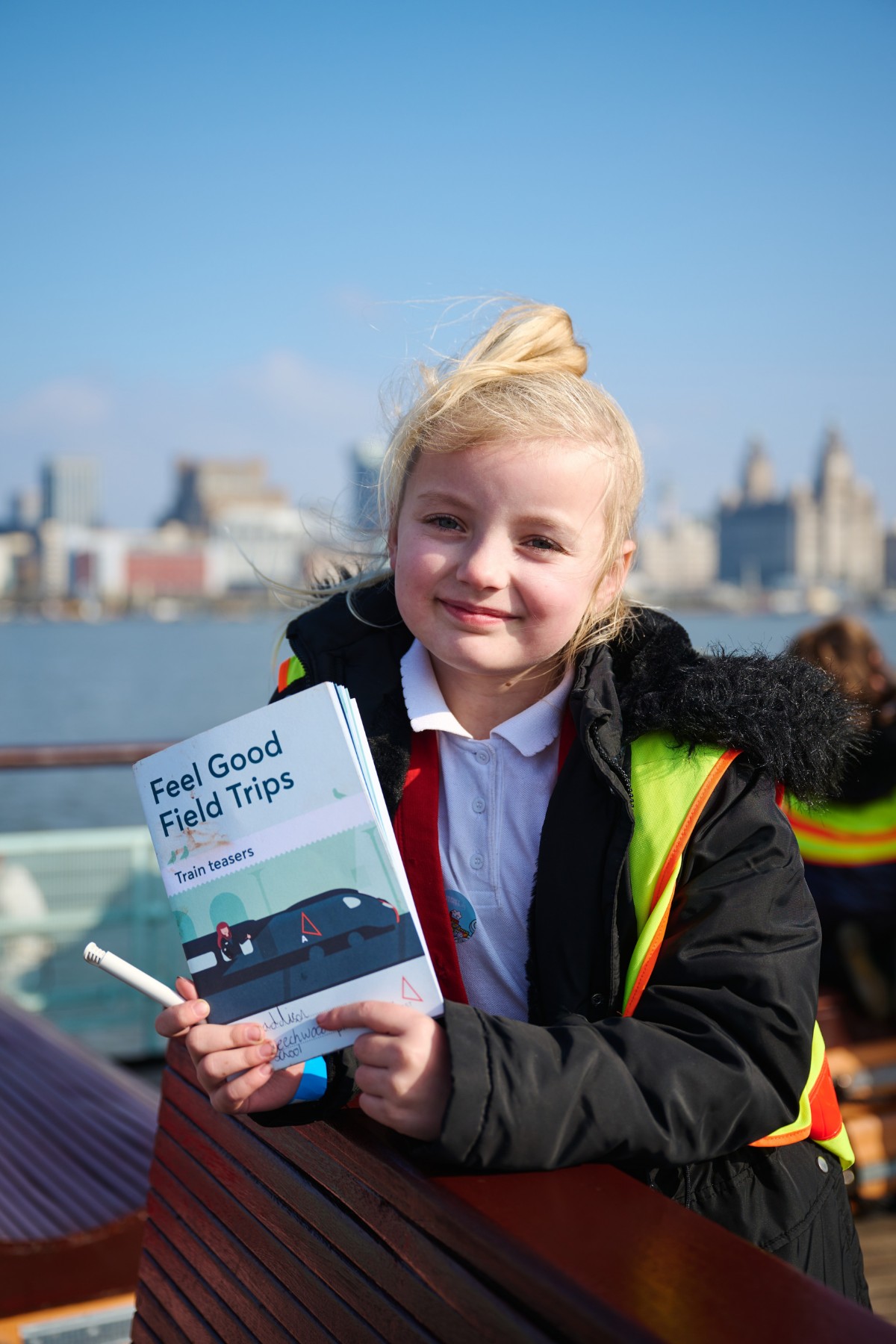Beechwood Primary School pupil on Mersey Ferry during Avanti West Coast Feel Good Field Trip to Liverpool