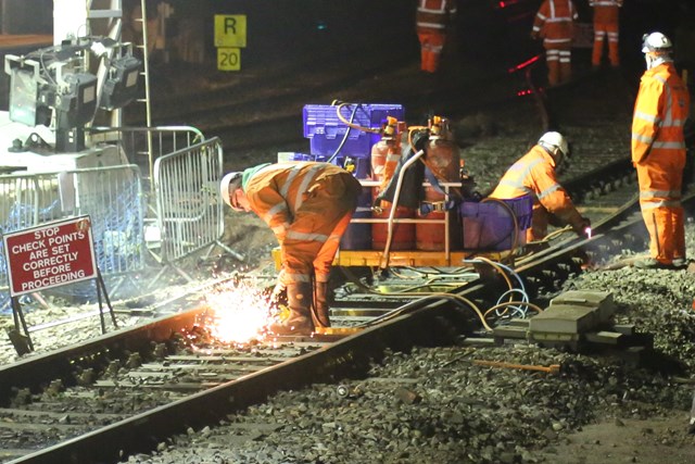 Cutting out track panels at Cardiff Central station