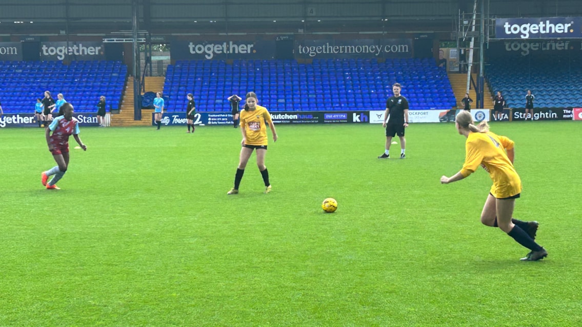 The teams playing a match at Edgeley Park