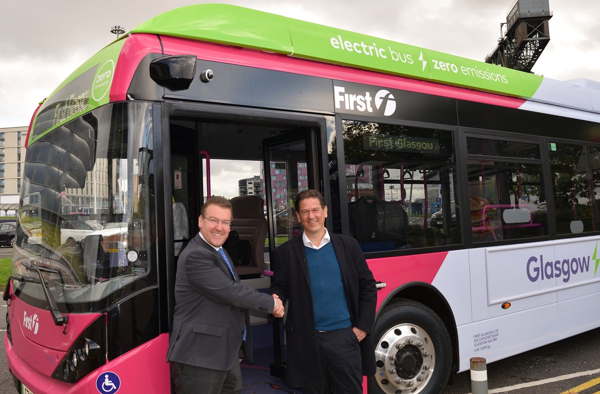First Bus Portfolio Managing Director Andrew Jarvis alongside Mike Nugent, Head of Zero Carbon Fleet at Hitachi Europe.