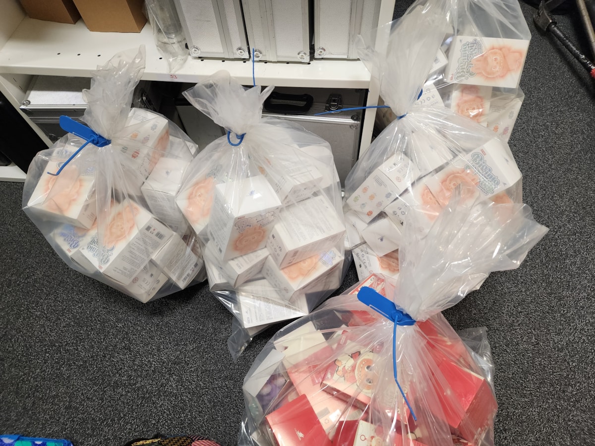 Counterfeit Labubu dolls that were seized