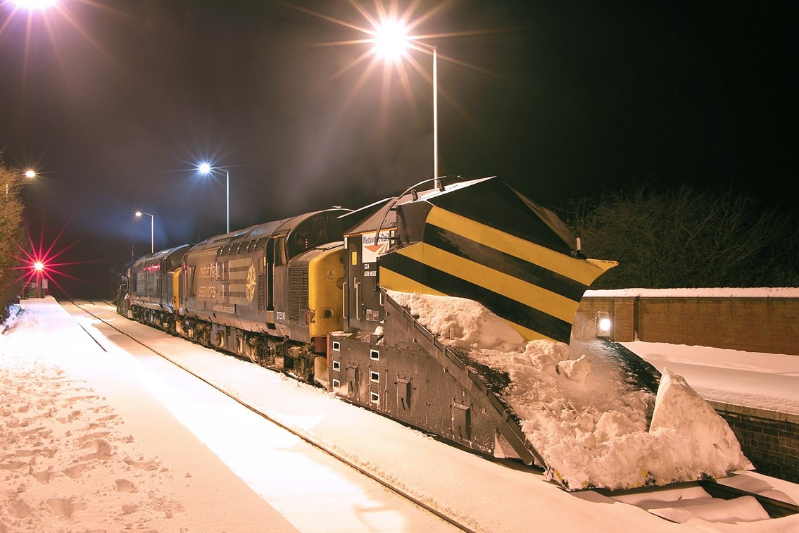 TRAIN PERFORMANCE HIT BY SEVERE WINTER WEATHER: Snowplough at Humanby, Hull to Scarborough, Dec 2