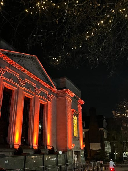 Islington Assembly Hall was lit in orange to mark the United Nations’ International Day for the Elimination of Violence against Women