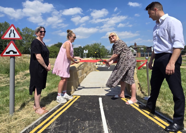 Temple Newsam bike park 4: Attending the ribbon cutting of the new bike park was (from left to right) Councillor Helen Hayden, British triathlete and Olympic gold medallist Jess Learmonth, former Councillor Debra Coupar and Councillor James Gibson.