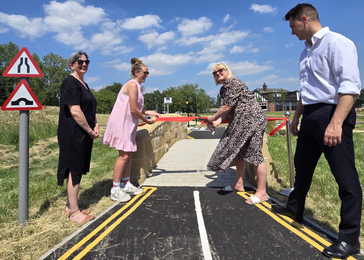 Temple Newsam bike park 4: Attending the ribbon cutting of the new bike park was (from left to right) Councillor Helen Hayden, British triathlete and Olympic gold medallist Jess Learmonth, former Councillor Debra Coupar and Councillor James Gibson.
