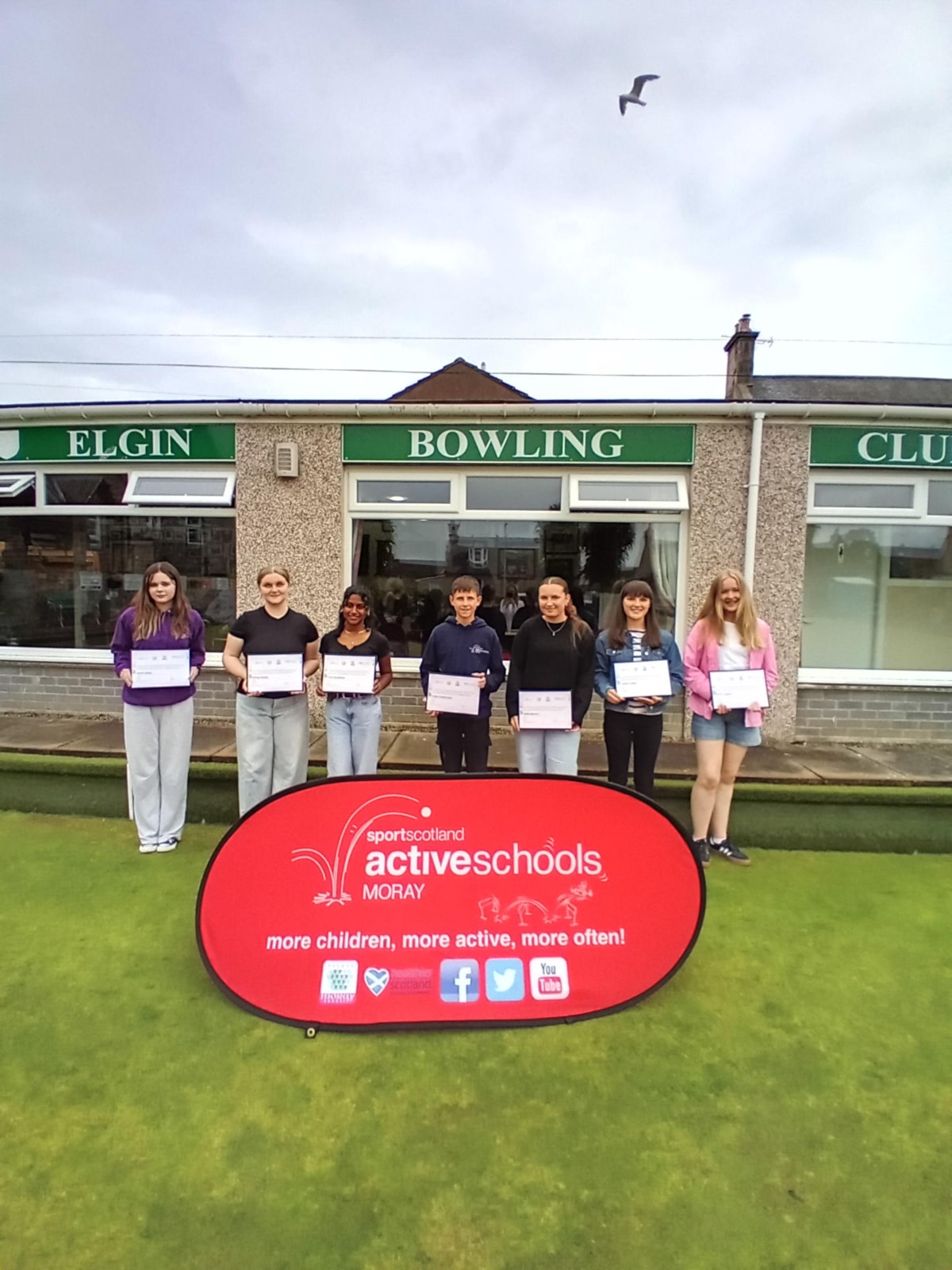 From L to R: Heidi Bailey (Elgin Academy); Olivia Davies and Erina Hamilton (both Forres Academy); Caleb Sutherland (Elgin High); Abbie Burton (Lossiemouth High) and Lauren Innes and Ellen Largue (both Keith Grammar)