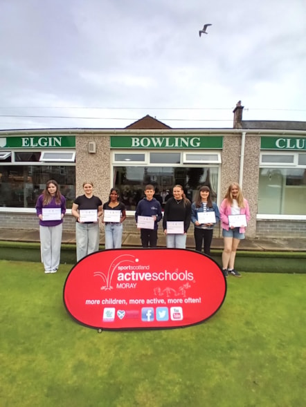 From L to R: Heidi Bailey (Elgin Academy); Olivia Davies and Erina Hamilton (both Forres Academy); Caleb Sutherland (Elgin High); Abbie Burton (Lossiemouth High) and Lauren Innes and Ellen Largue (both Keith Grammar)