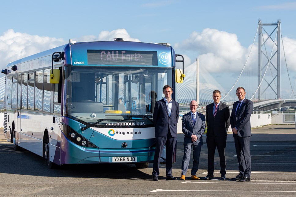 Pictured left to right - Jim Hutchinson CEO Fusion, Scottish Transport Minister Kevin Stewart, Regional Director Stagecoach Sam Greer, President and Managing Director Paul Davies