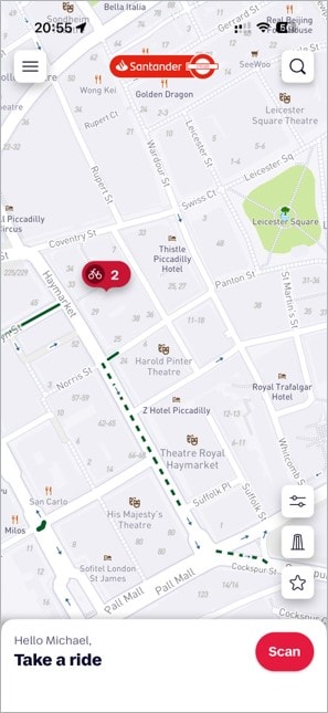 TfL Graphic - Santander Cycles App - Map