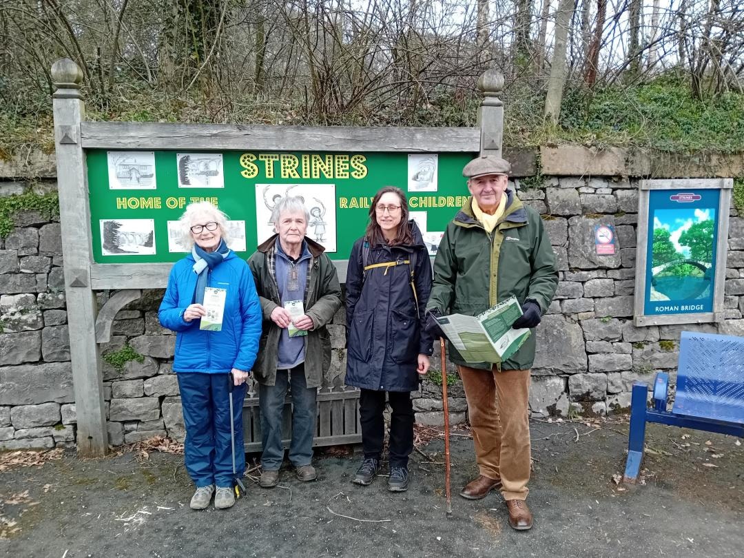 Image shows (left to right) Jean Clayton, Mel Smith, Sarah Morgan and Craig Wright promoting The Railway Children walk